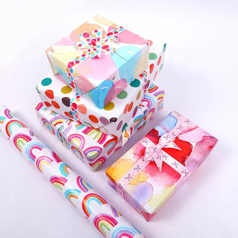 Hot selling  Rainbow Wrap Paper Sheets  Packaging Roll Custom LWC Wrapping Paper Set