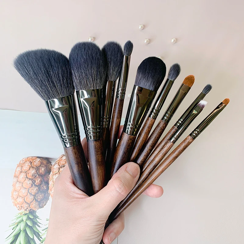 ZY206 Portable Animal Goat Hair Makeup Brushes Contour Blush Highlighter Eyeshadow Blend 10 Pcs Makeup Brush Set With PU Bag