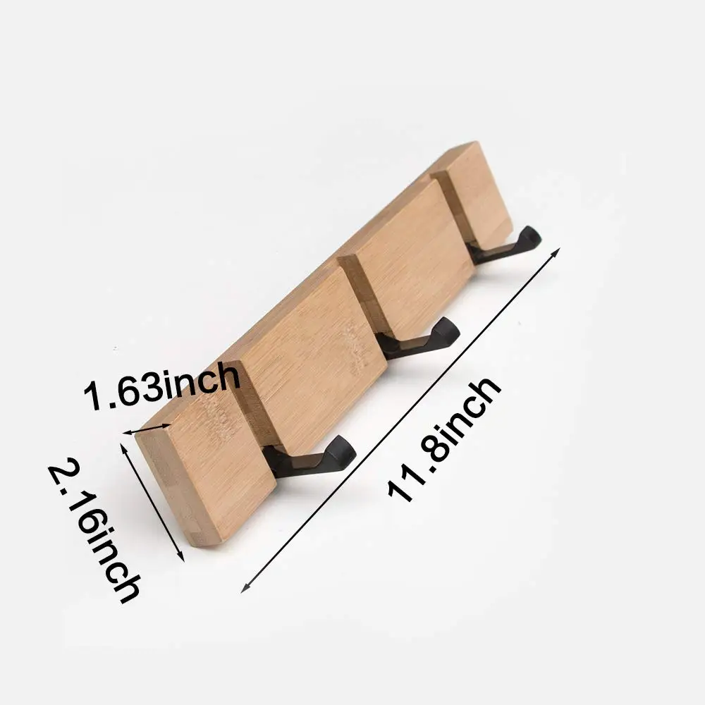Bamboo Wall Mounted Coat Rack with Retractable Hooks