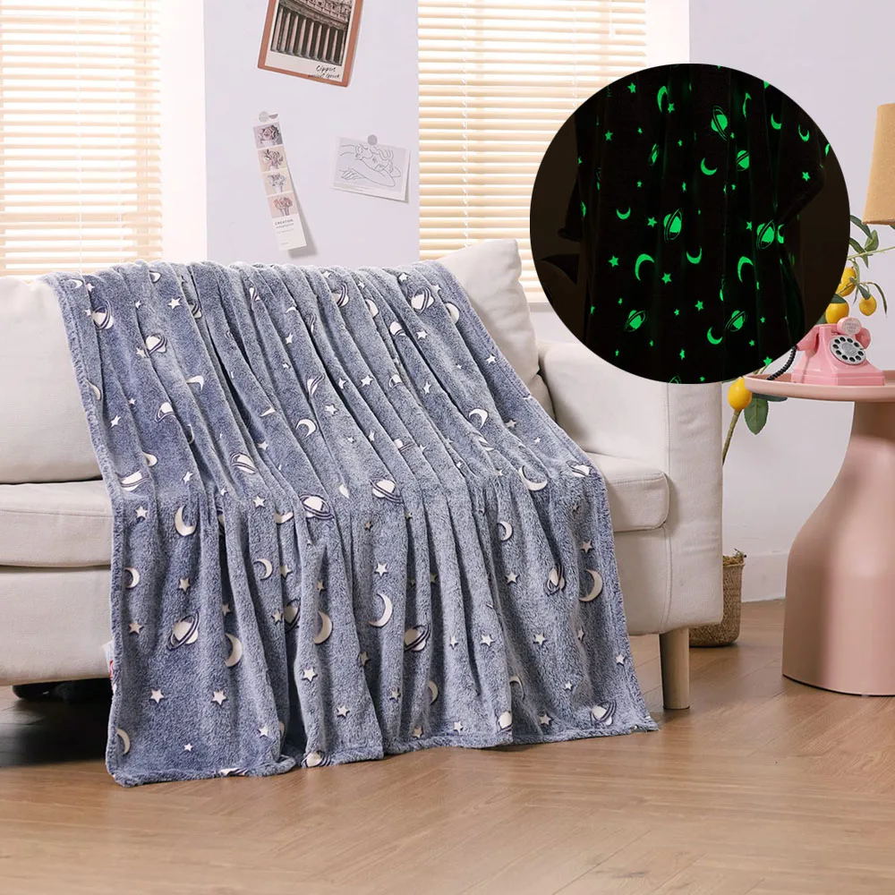 Custom luminous blanket Glow In The Dark Flannel stars Fleece Throw Blanket for winter