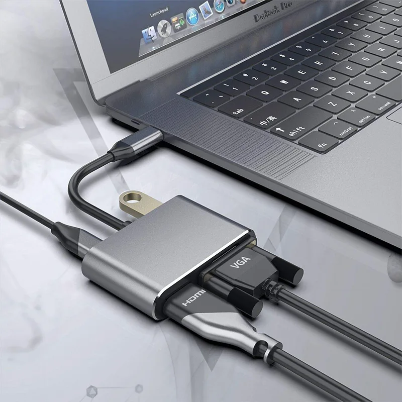 Адаптер 4 в 1 с USB Type-C на 4K HDMI VGA алюминиевым корпусом для планшетного
