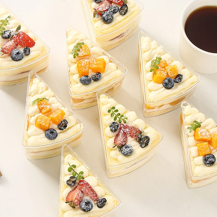 High Quality Arc Triangle Plastic Dessert Ice Cream Cups customized PS Clear Plastic Mousse Cake Pudding Cups