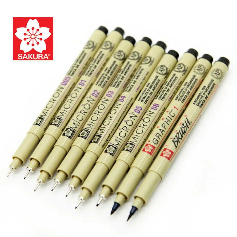 
Hot Selling Sakura black colour professional micro pen drawing needle pen 10 different type of tip markers for sketching  (1600189919591)