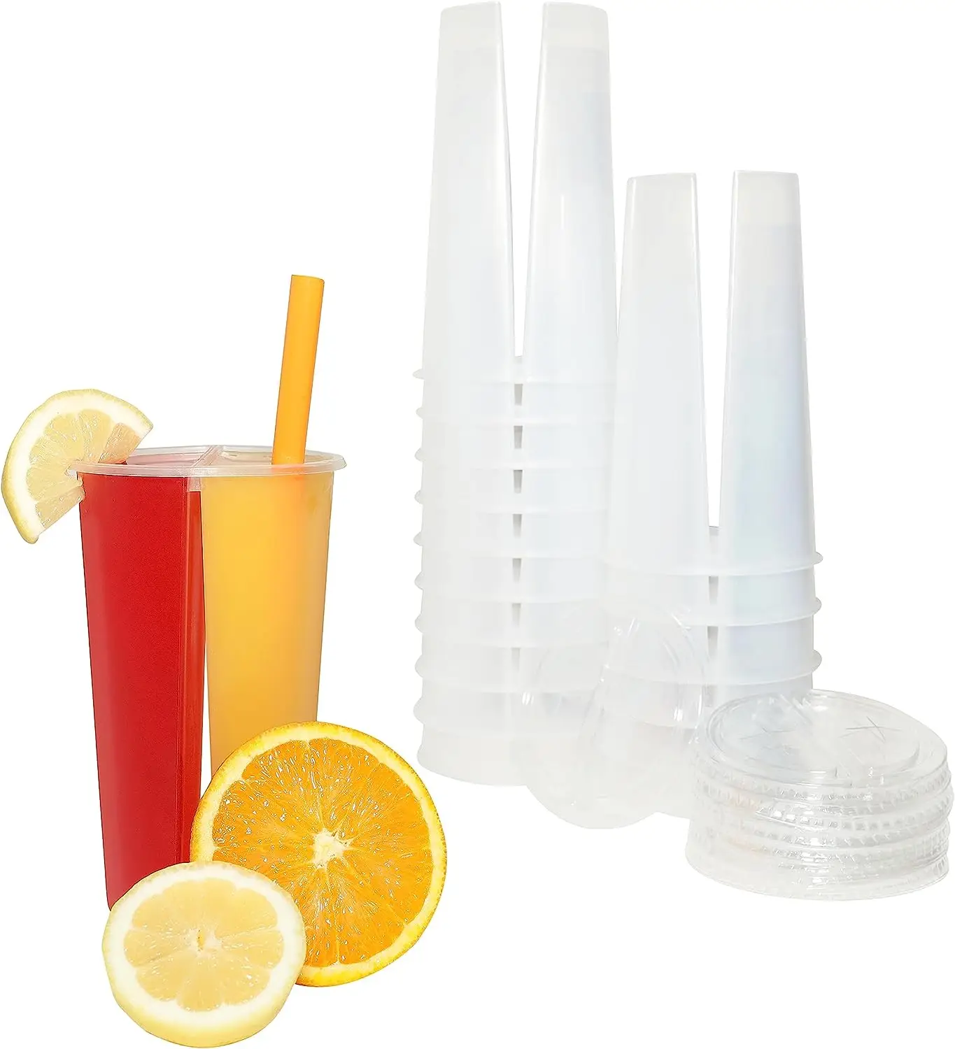 2 in 1Bubble Tea Plastic Split Cup for Boba Two-compartment double sided cups with Lid