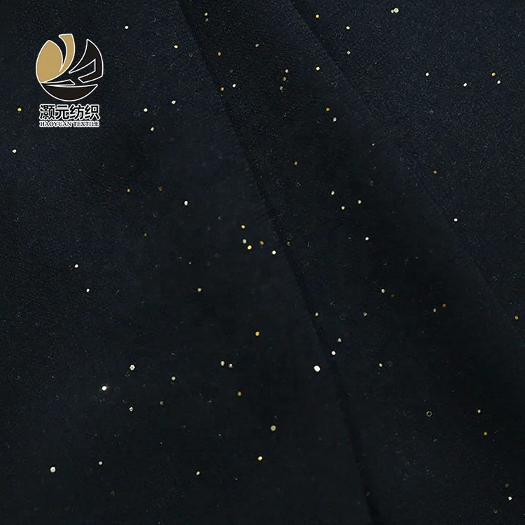 Tops sale 100% Polyester 70gsm Shining Sequin Flash Black Chiffon Fabric tops