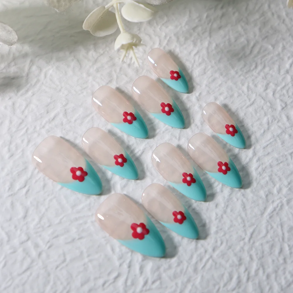 French Presse On Nails With Glitter Diamond  High Quality Acrylic Press On Nails Luxury Handmade Durable New Glue For False Nail