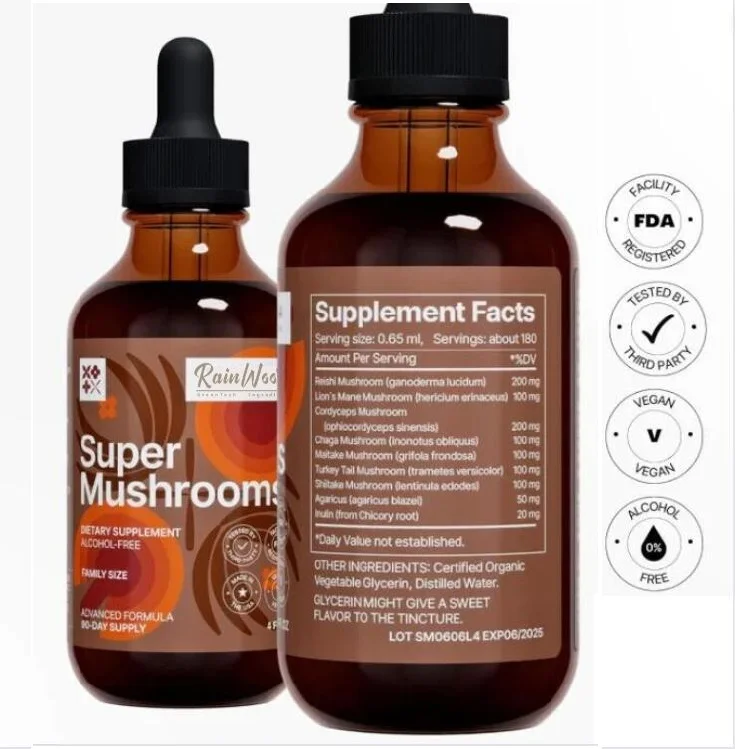 Wholesale Natural 8-in-1 Mushroom Liquid Drops Supplement For Adults