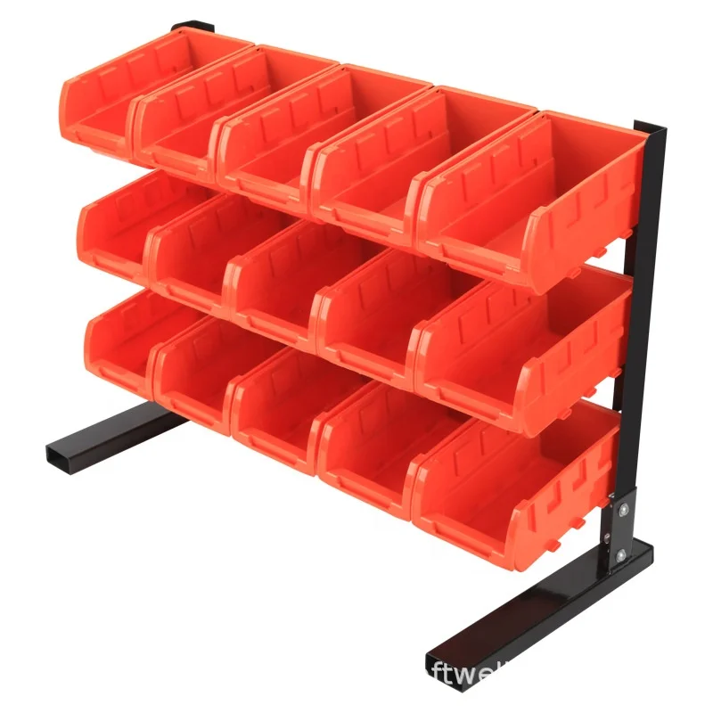 movable Double sides plastic storage bins metal rail hanging racks for hardware, tools and crafts