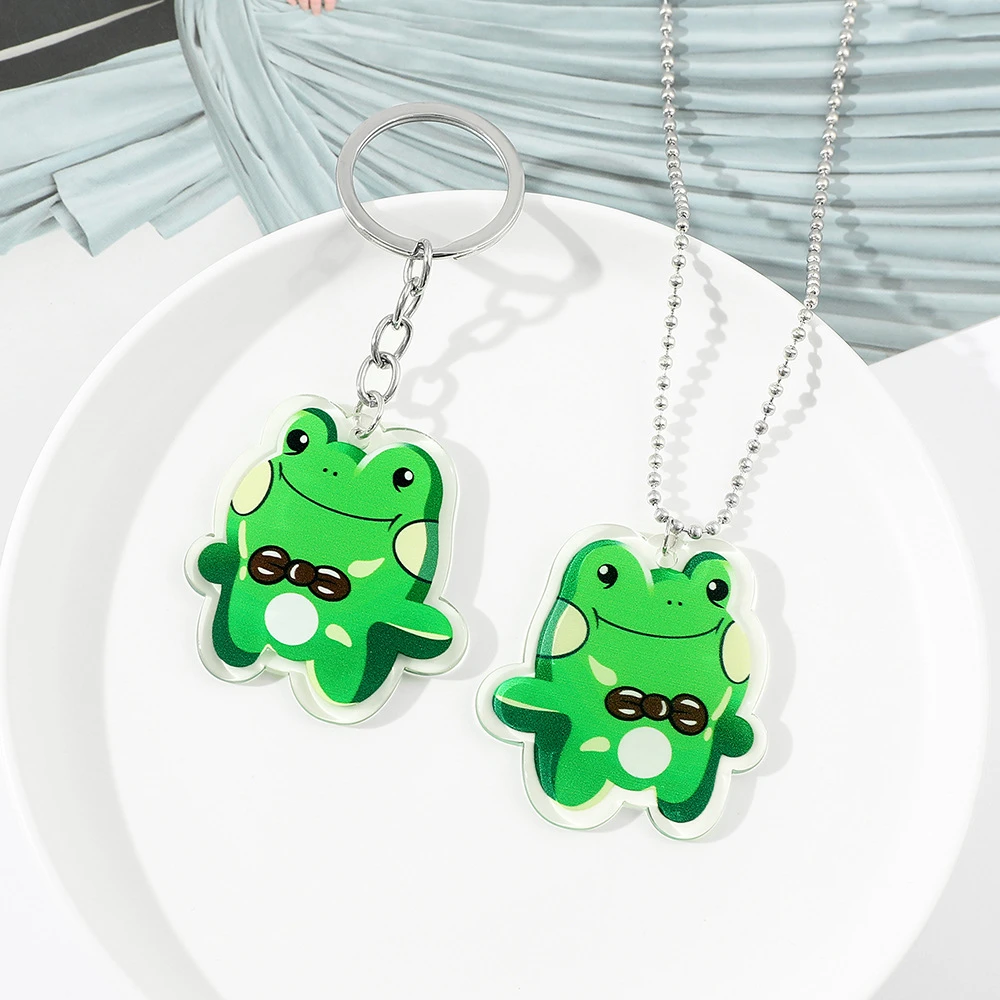 Creative Cute 2 Styles Green Animal Keychain Pendant Cartoon Frogs Necklace Frog Keychain for Gift