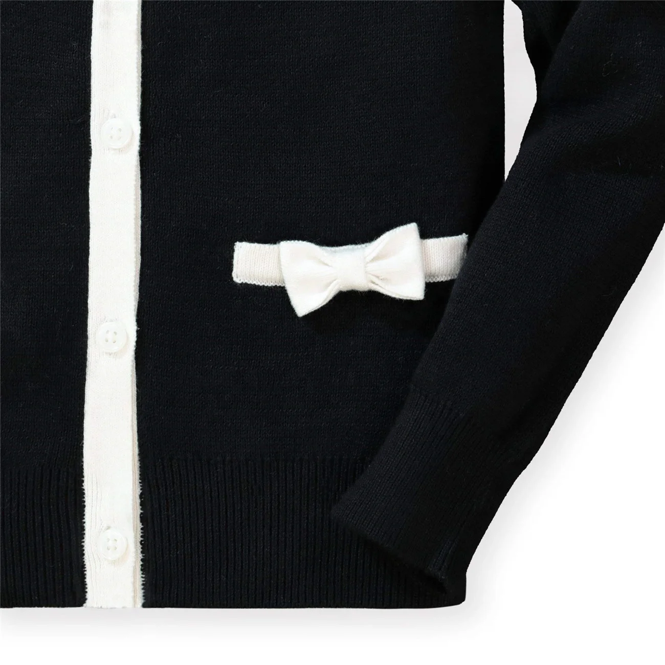 
Custom Pocket Bow Long Sleeve Knitted Crewneck Sweater Girls Cardigan 