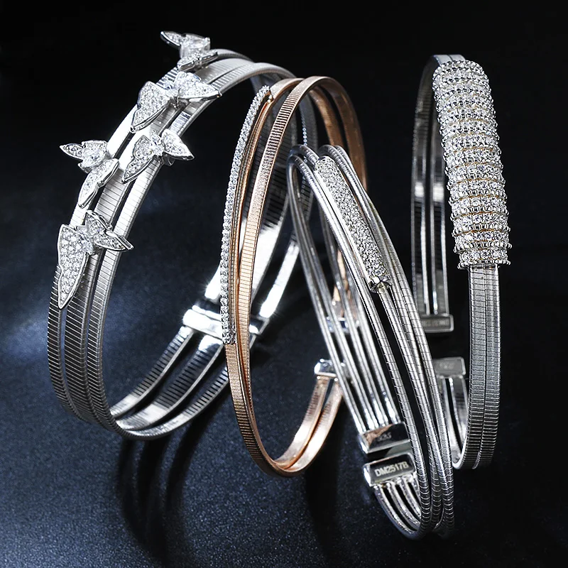 dainty zircon bangle 2024 trend sterling 925 silver tubogas bracelet stretch rope italian women 18k gold bangle wholesale