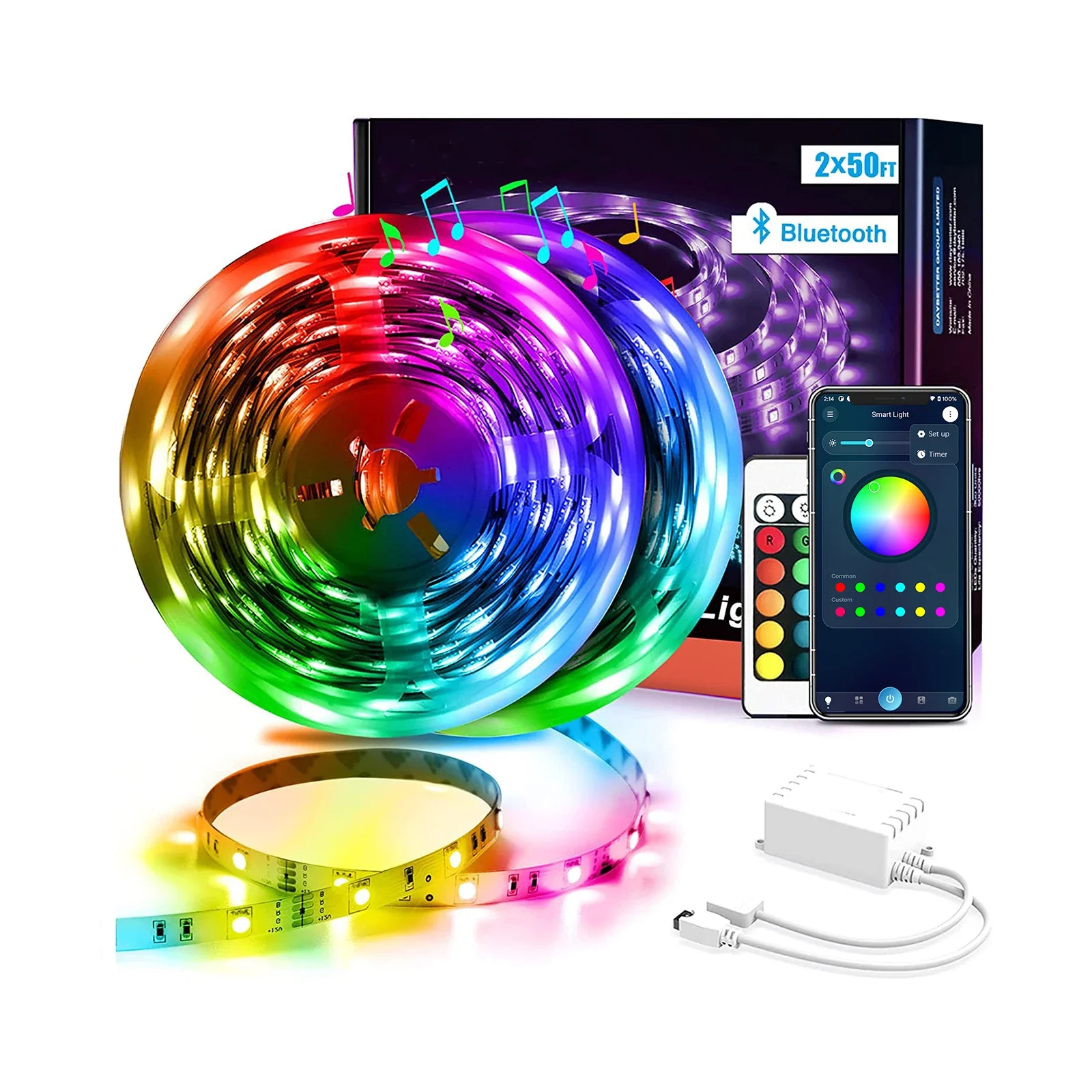 QQE WiFi Tuya IP20 12V 10m 5050 RGB App Control Alexa Google Voice Activated Smart LED Light Strips
