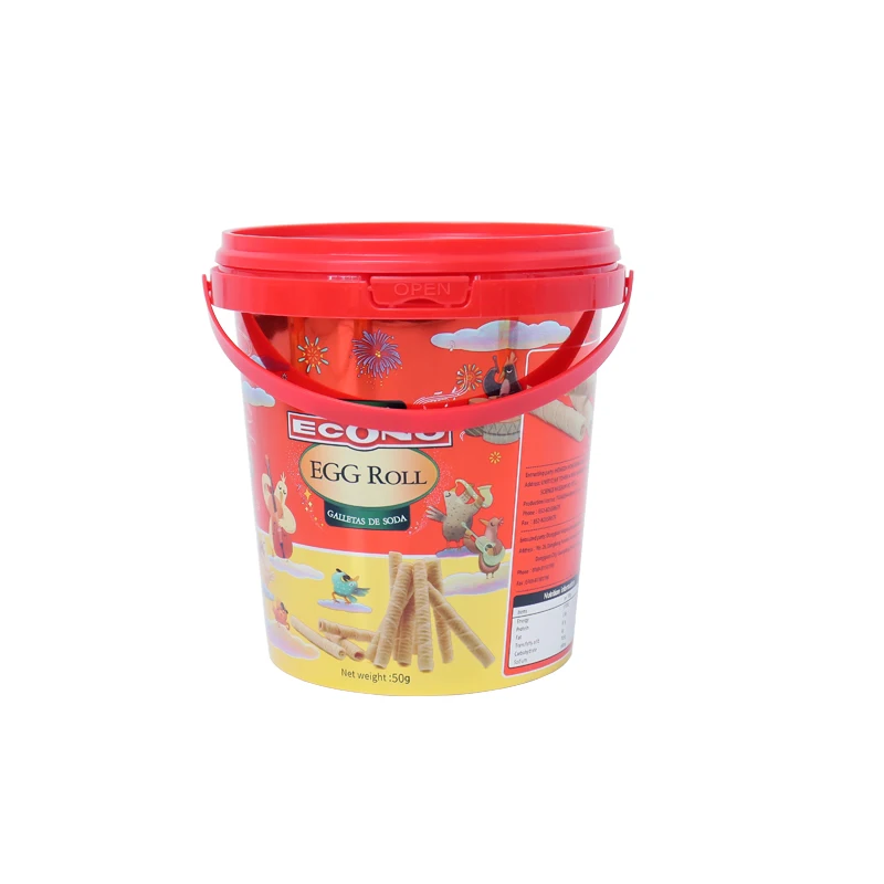 Custom round Printed Logo Color Plastic Bucket with Lid Candy Food Packaging Bucket with Handle for Gasoline or Paint Use