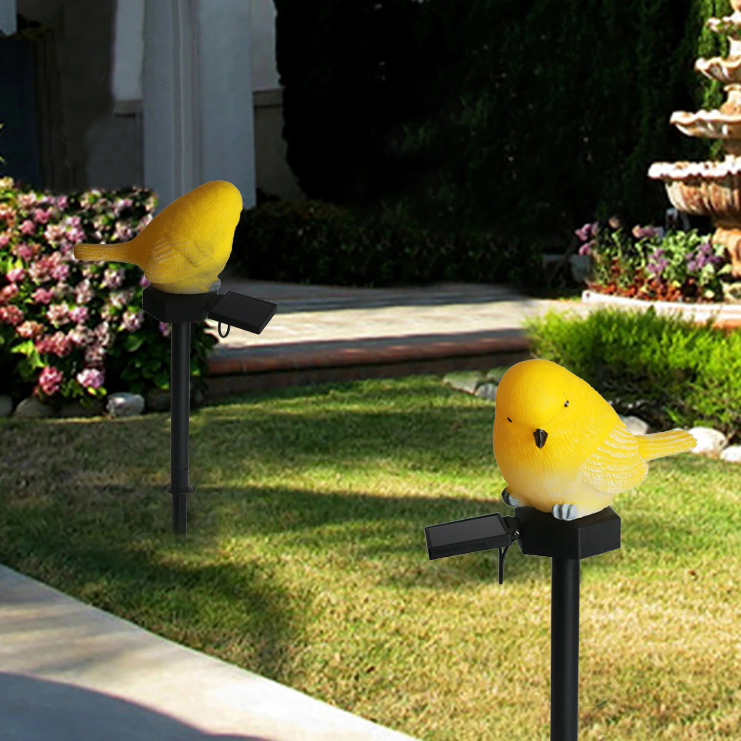 Outdoor Resin Sparrow Solar LED Lights Figurine with Stake Waterproof Garden Statues for Courtyard Landscape