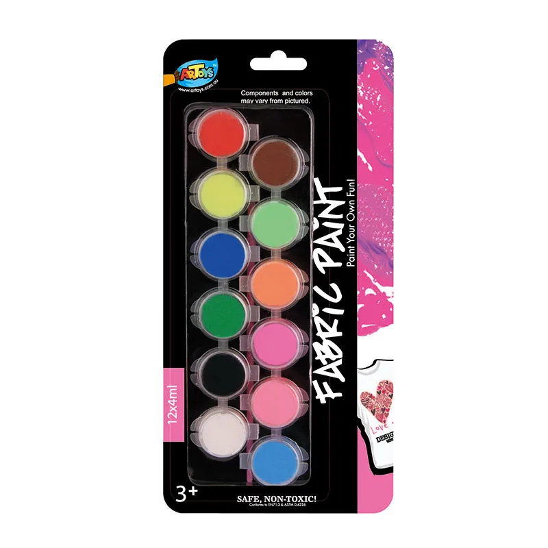 Wholesale 2ml 4ml 5ml 12 color art kid drawing fabric acrylic paint pot set for clothes