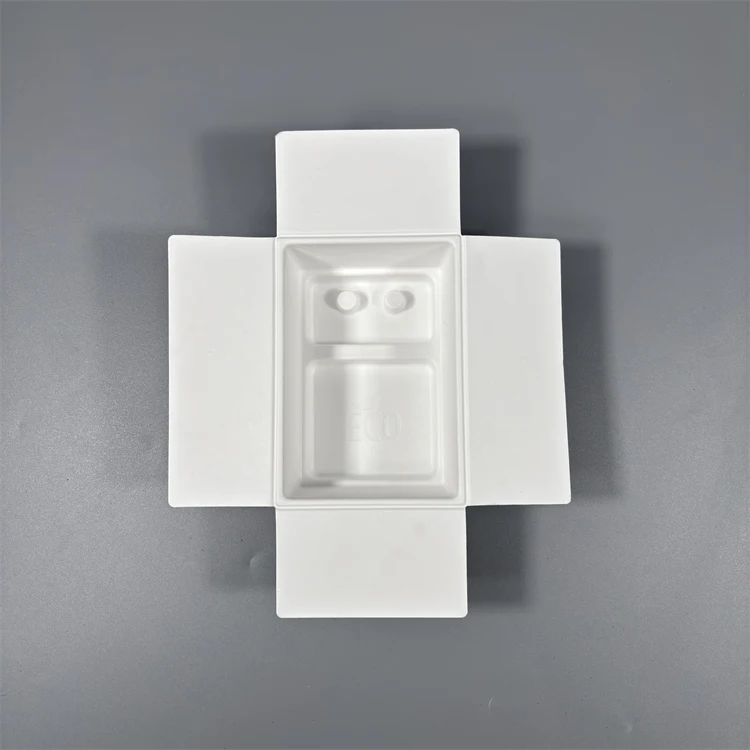 Eco friendly Bagasse Pulp Molded Earphone Packaging Inlay Earphone Packaging Box Insert Tray