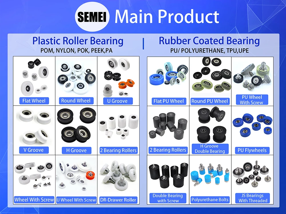 SEMEI Polyurethane Wheels Roller Rubber Coated Bearings PU60832-12 8x32x12mm PU Roller Bearing for Industry Belt Conveyor Slides