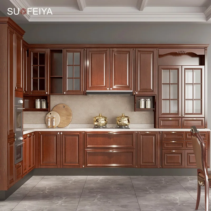 SUOFEIYA Complete European Style Traditional Thermofoil Wood Kitchen Cabinet From China
