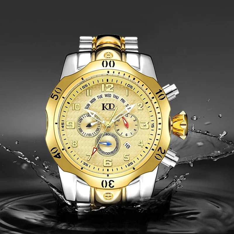 Man Quartz Watch Stainless Steel Buckle Sapphire Glass Men Sport Large Dial Stainless Steel USA Quartz Men Watch
