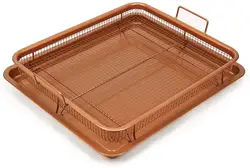 High Quality Copper Pan Non Stick Cookie Sheet Tray And Air Fry Mesh Basket Set
