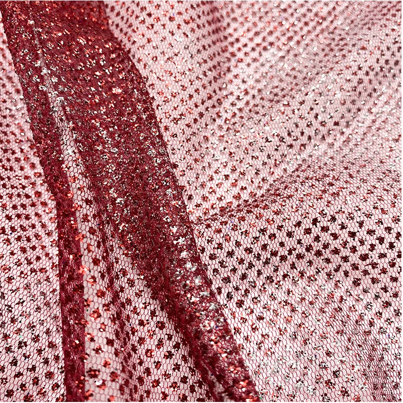 Luxury Sequin Net Shimmering Bling Premium Glitter Red Mesh Fabric Shiny Bridal Lace Fabric Silver Lurex Glitter Wedding Fabric