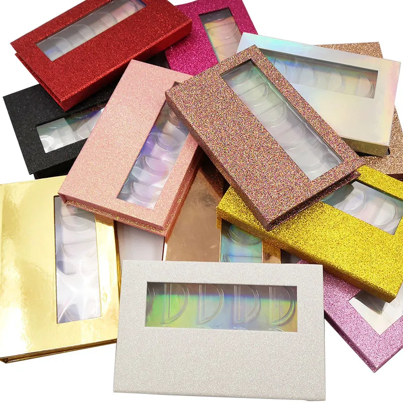 
Wholesale 3D False Mink Eyelash Packaging Empty 5 Pairs Small Glitter Lash Book Boxes 