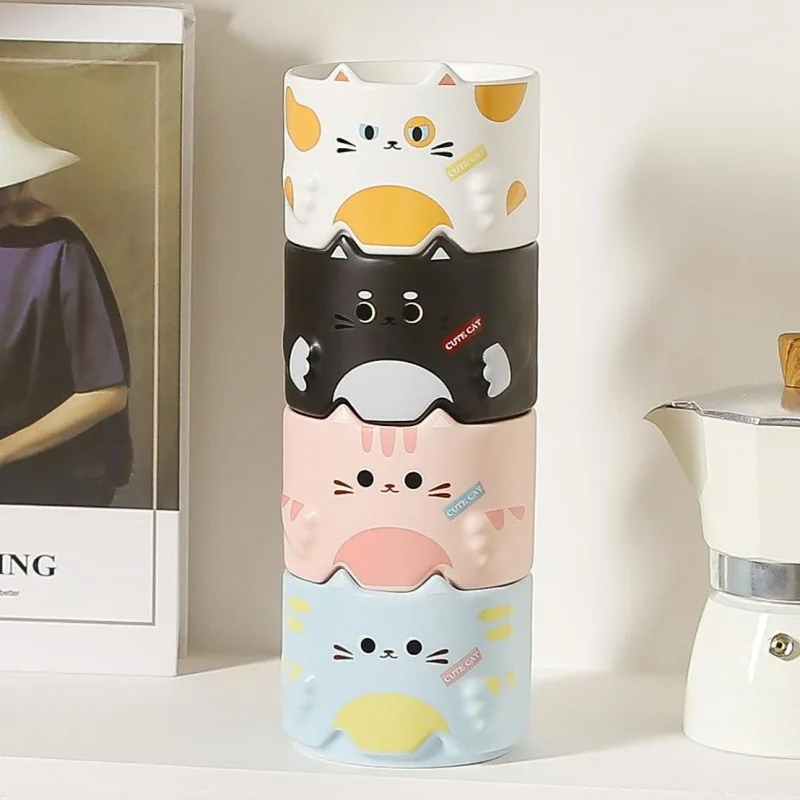 Cute cat ceramic cup cartoon mug couple stacking cups home cup gift souvenir