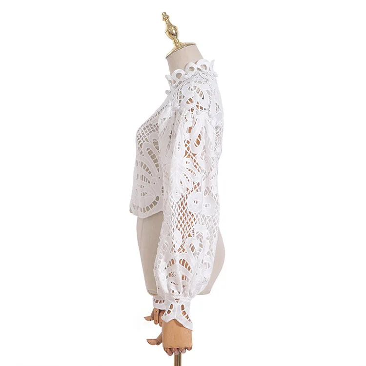 На заказ 2021 летняя блузка для женщин сексуальная открытая укороченная блузка с рукавами-пузырями кружевная женская рубашка с вышивкой