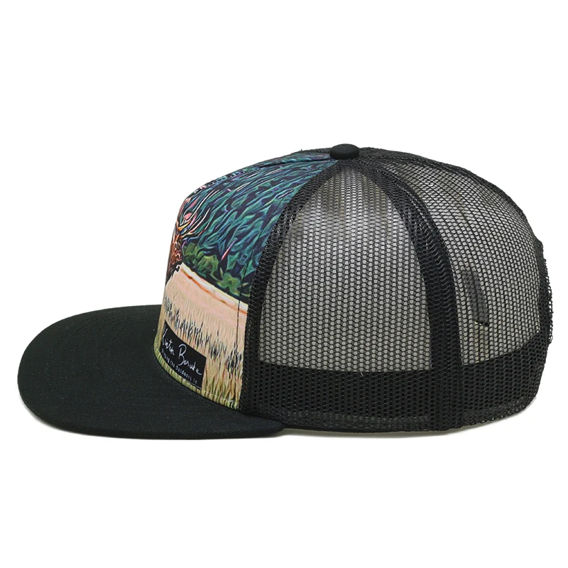 High Quality Sublimation Flat Brim Mesh Trucker Cap With Flat Peek