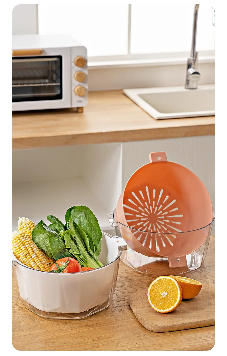Household Water-draining Plastic Utensils Basket Vegetable and Fruit Drainer Basket Salad Wash Colander Washing Bowl