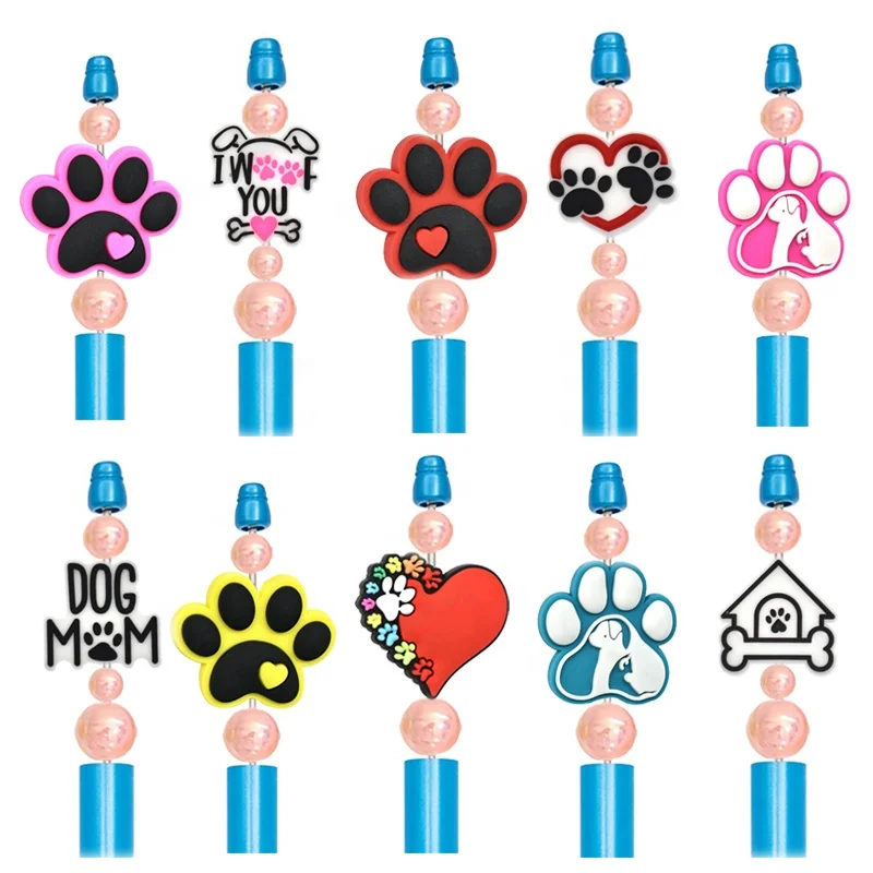 DIY Soft Material Animal Dogs Paw Tiger Lion Print Focal Bead Animals Rubber Silicone Printed Pens Beads For Pen Making