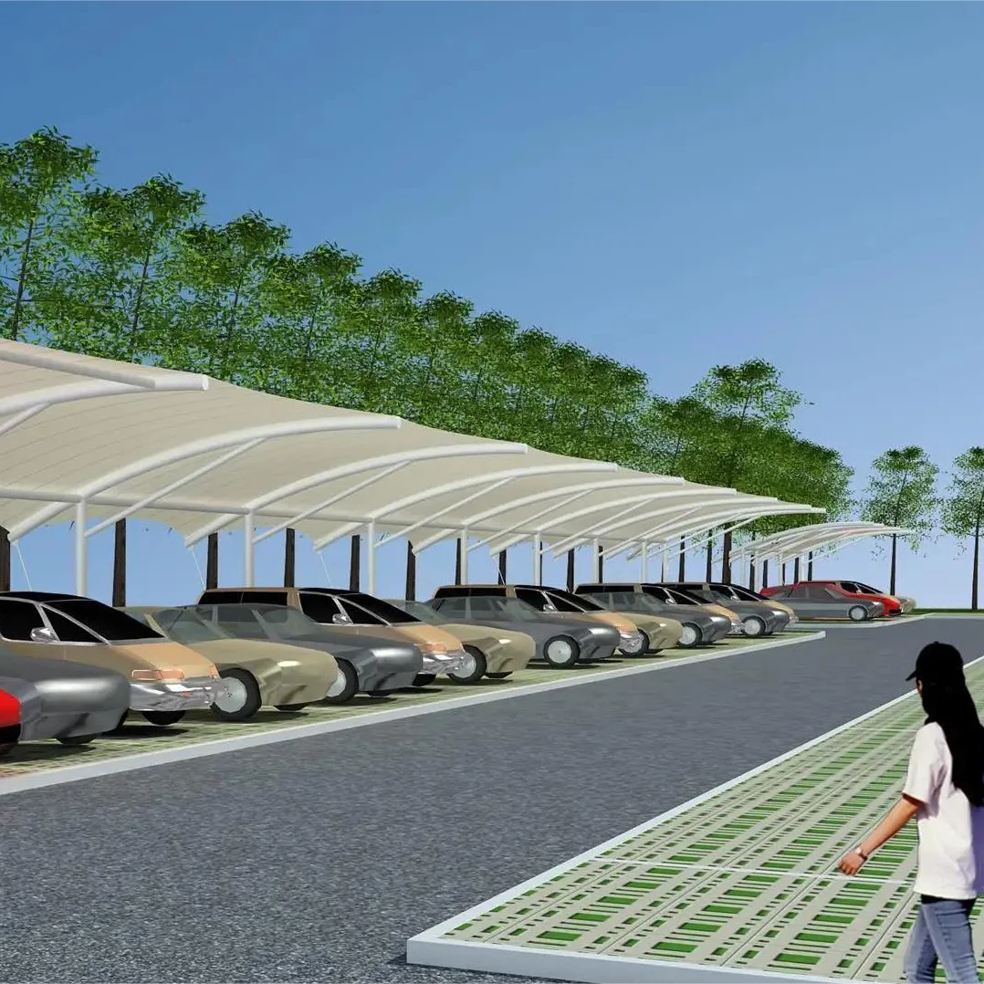 Prefabricated steel sun shade carport structure cover tensile membrane structure for car parking canopy