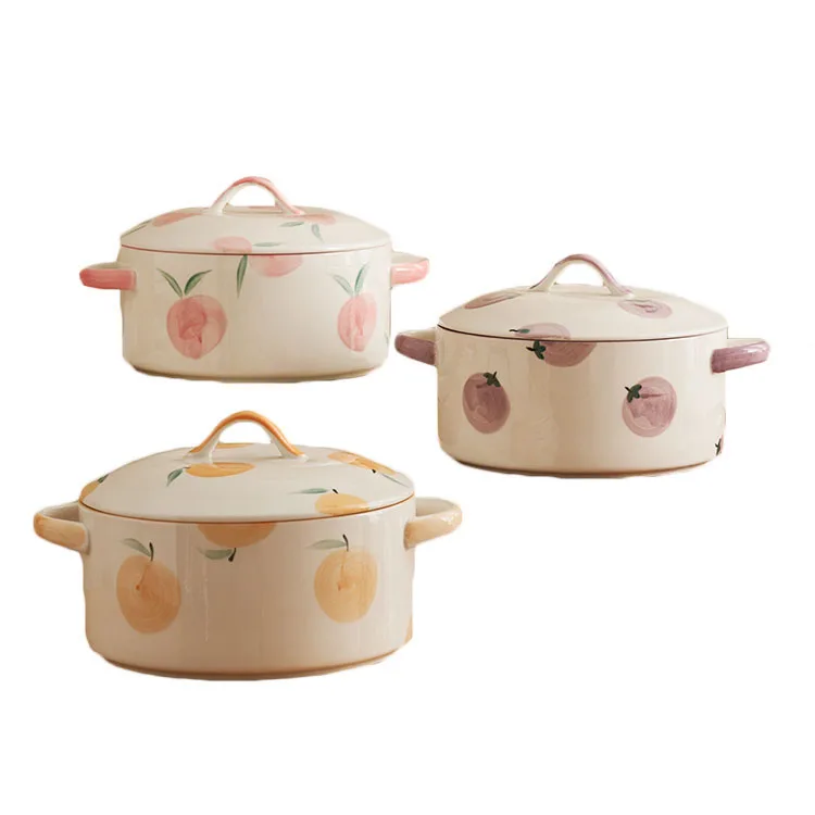 Cutelife Nordic White Fruit 1.5L Ceramic Bowl Kitchen Porcelain Soup Bowls Restaurant Decorative Dinnerware With Lid