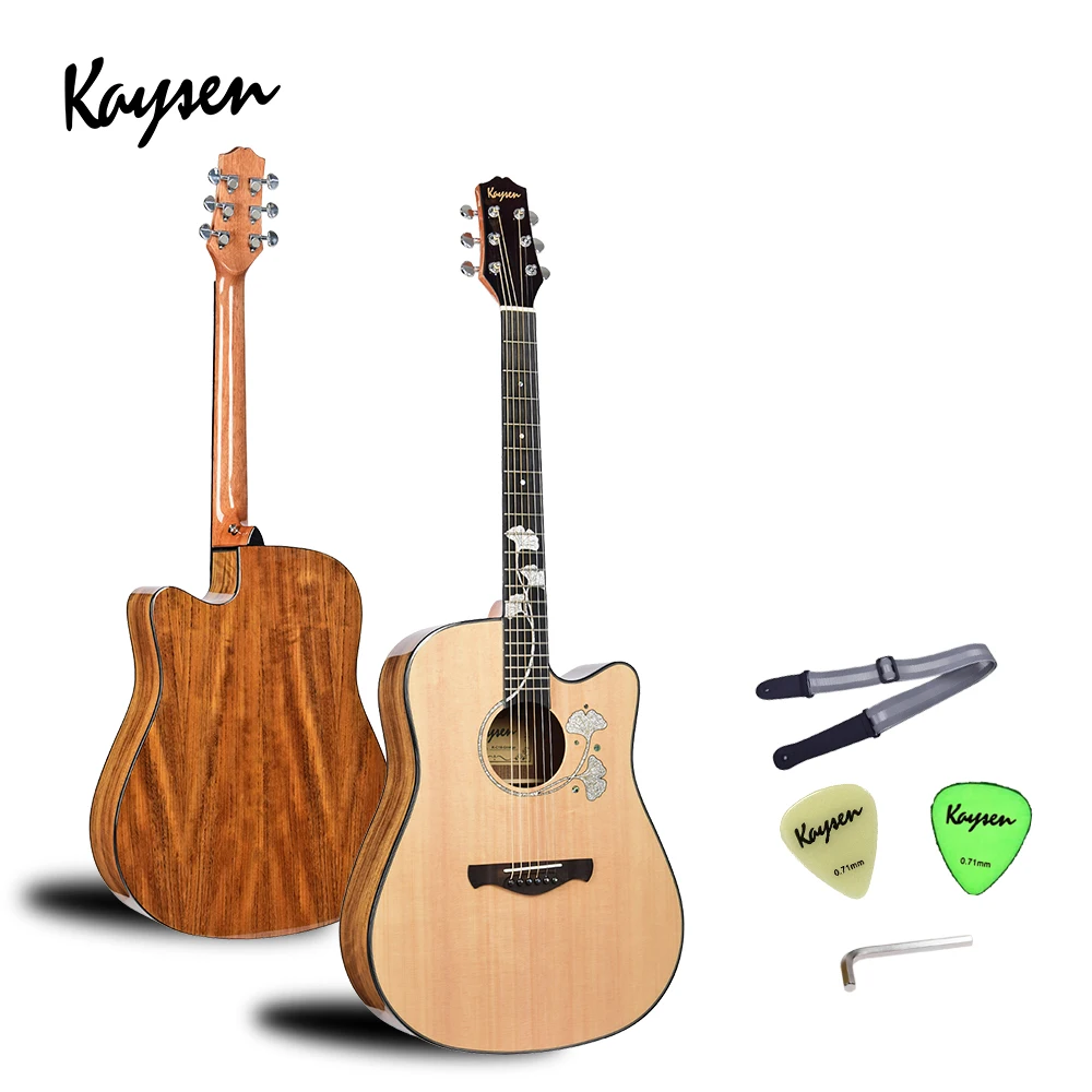 Kaysen Brand New Arrival Stringed Instruments Ginkgo Leaf Install solid top acoustic guitar made in China