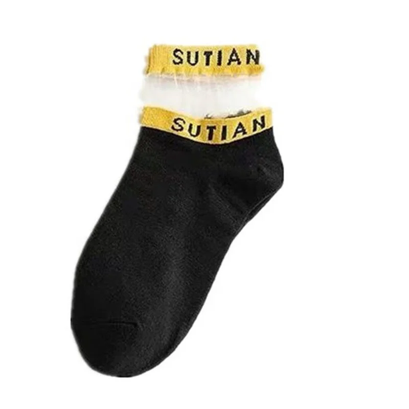 Korean style women sports socks High Quality Summer Breathable Girls Letter Short Socks Women Ladies Lace thin Ankle Socks