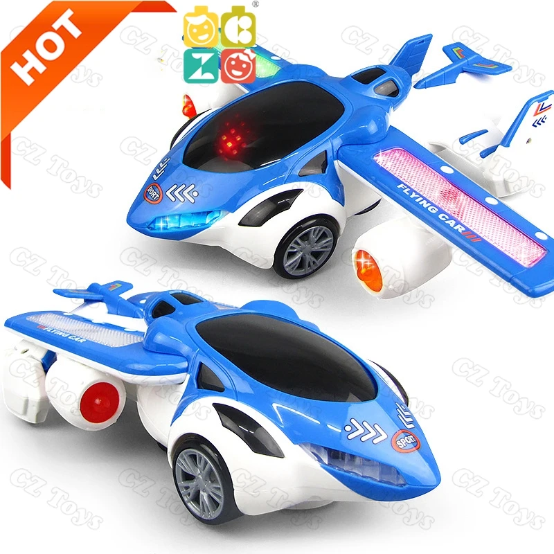Amazons Hot Sale B/O Rotating Universal wheel Flying Car Flashing Electric Universal Transforming Car Toy With Music