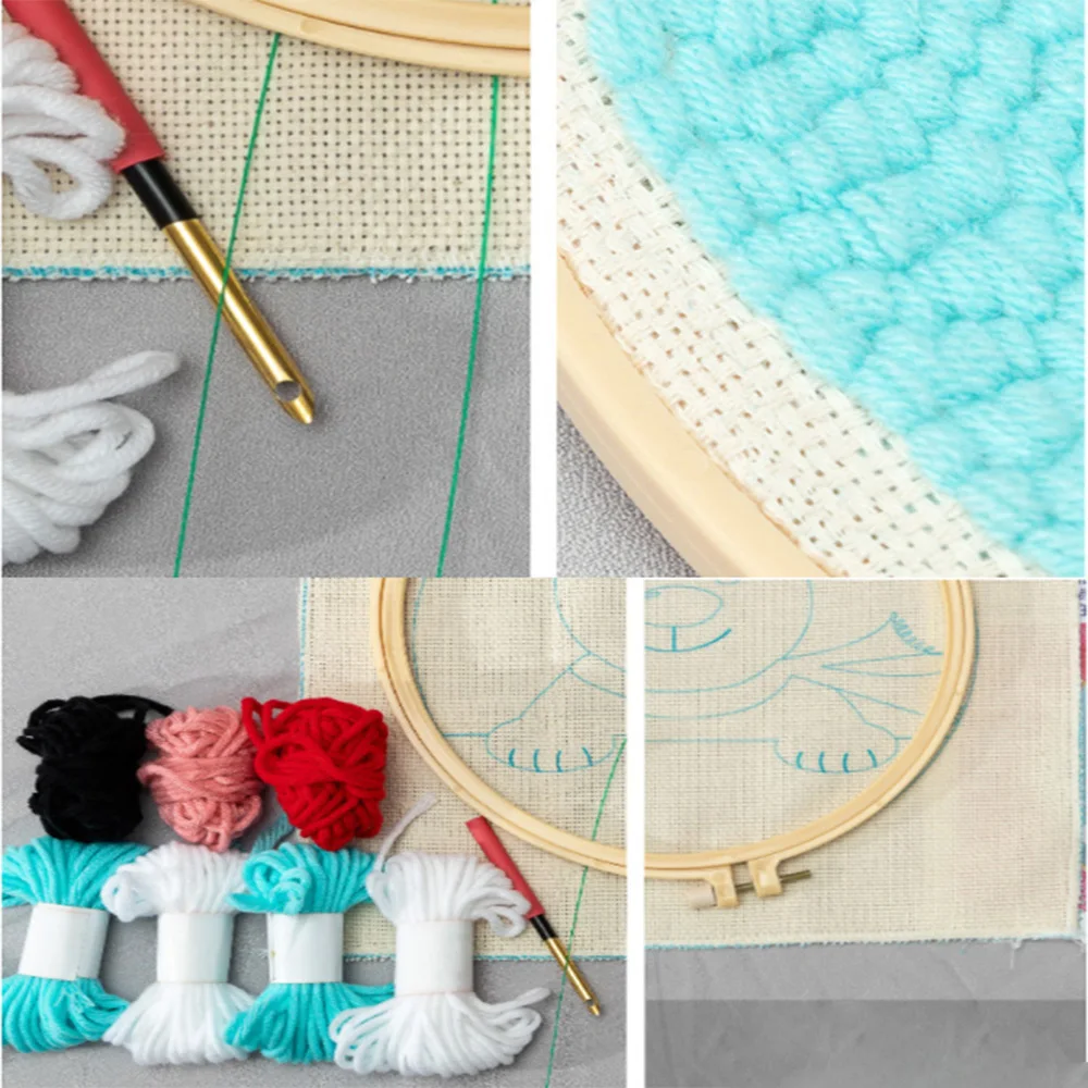 Handmade DIY Poke Embroidery Seascape Moon Cross Stitch Poke Embroidery Hoop Punch Needle Embroidery Kit For Beginners