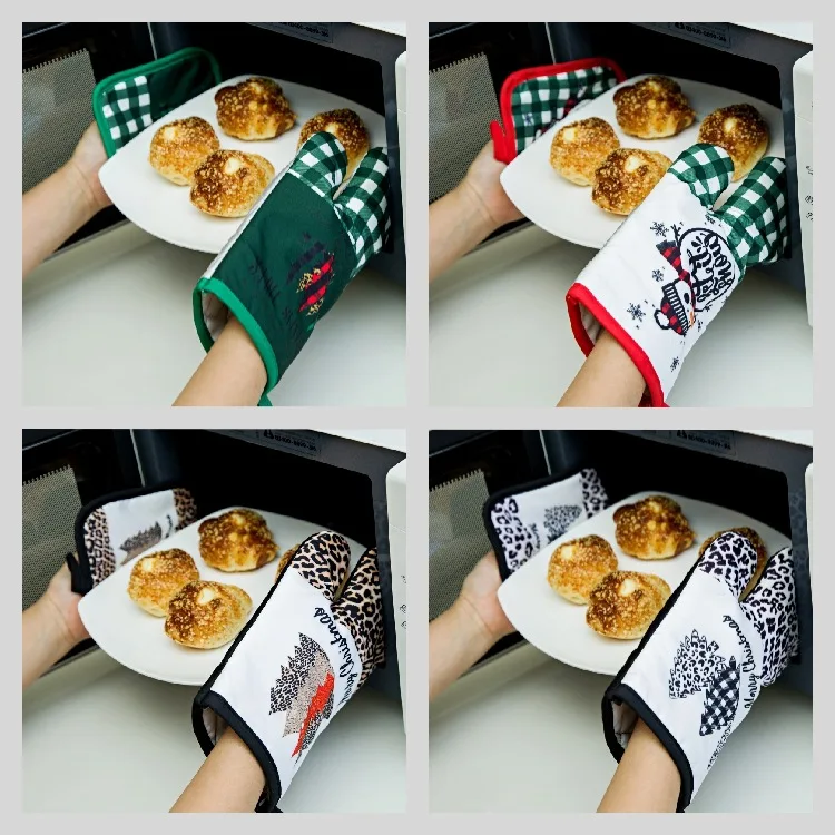 27x17cm  Heat Resistant Oven Mitts Christmas Decor Dacron Printing Baking Grilling Hand Protect Pot Holder