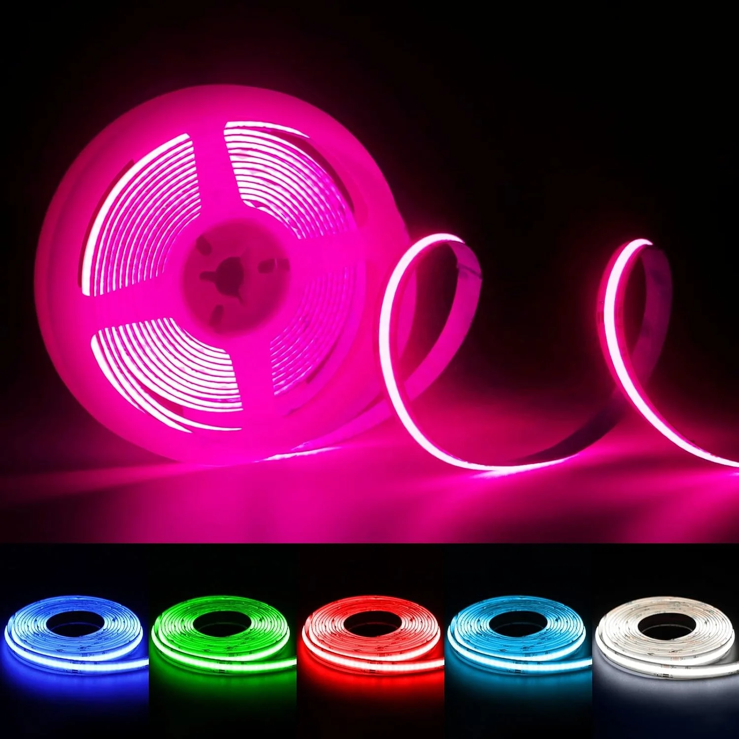 Feican RGB LED COB Smart Strip Light  Atmosphere Light Music Sync RF 44keys remote APP Control  6M/roll COB Led Strip