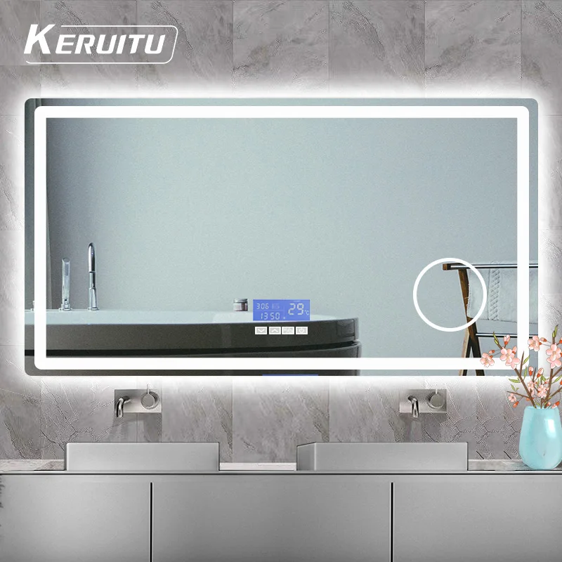 Amazon Hot Sale Smart Touch Screen Led Mirror  Sensor Wall Mounted Customizable Mirror With Light Anti-fog Bathroom Led Mirror