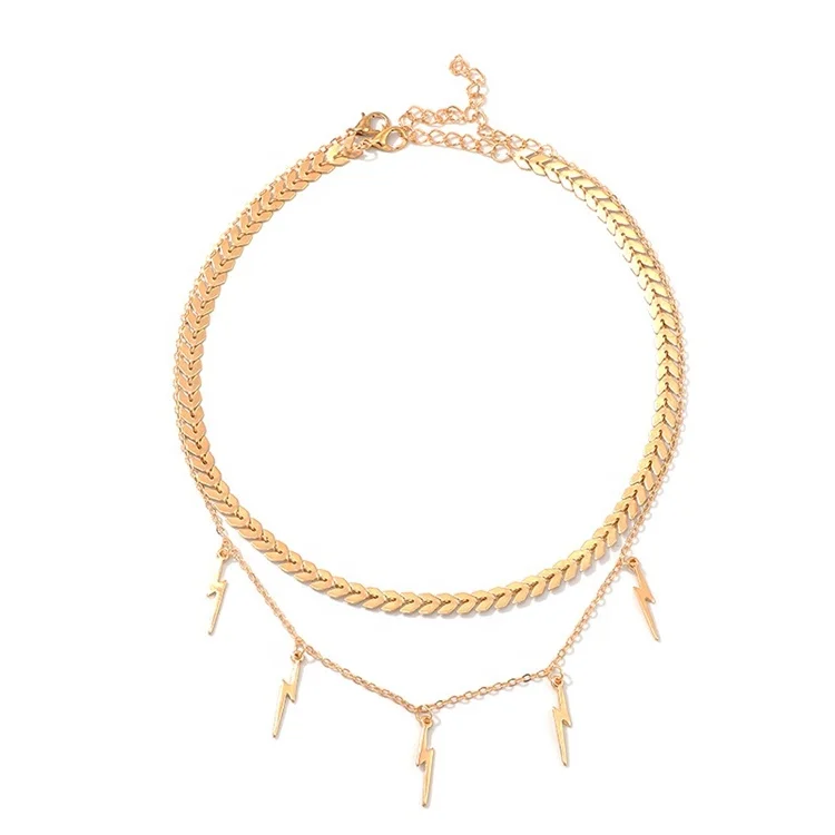 Simple Women Gold Blade Necklace Choker Jewelry Fashion Lightning Bolt Necklace