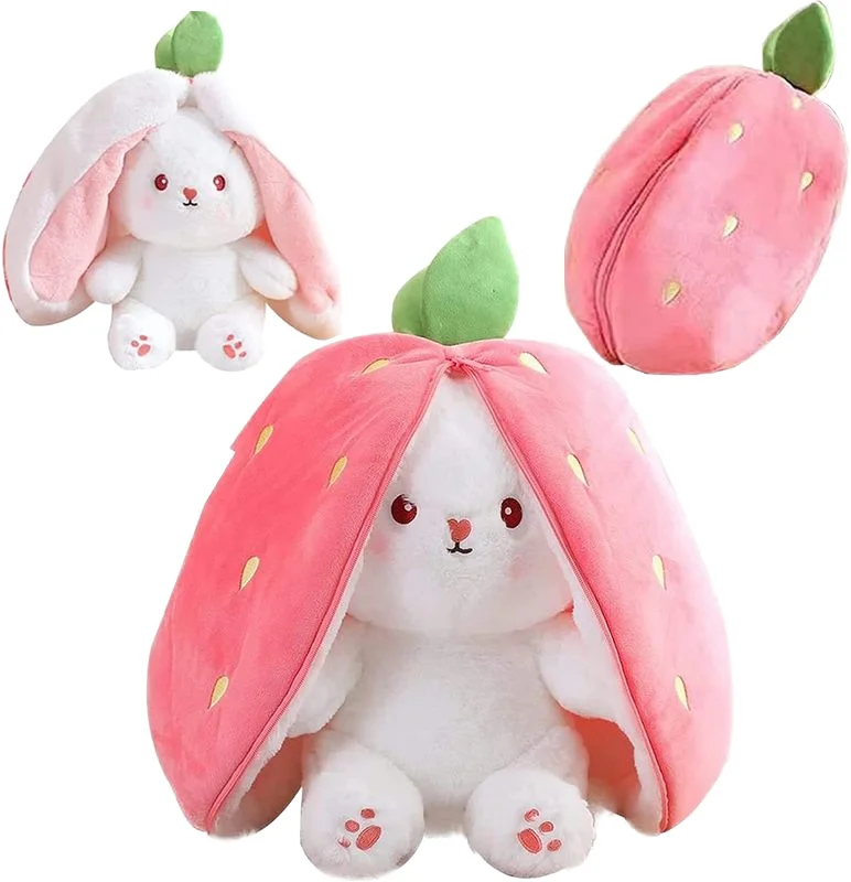 Easter Bunny Plush Toy Stuffed Strawberry Transformed Rabbit Soft Plush With Zipper Creative Cute Strawberry Toy For Children