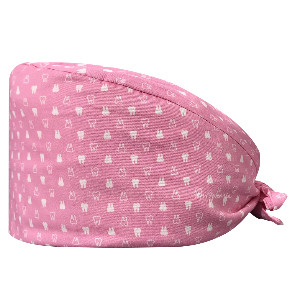 Niaahinn Manufacture New Product Pure Cotton Hat Custom Tooth Print Scrub Cap Dental Nurse Hats Soft Adjustable Hospital Dentist