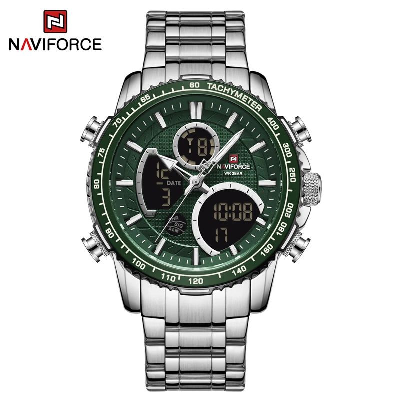 Часы наручные NAVIFORCE Мужские кварцевые роскошные брендовые светодиодные цифровые спортивные водонепроницаемые светящиеся 9182