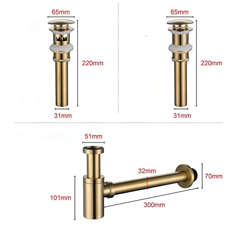 Bottle Trap Brass Round Siphon Black Chrome Gold P-trap Bathroom Vanity Basin Pipe Waste With Pop Up Drain