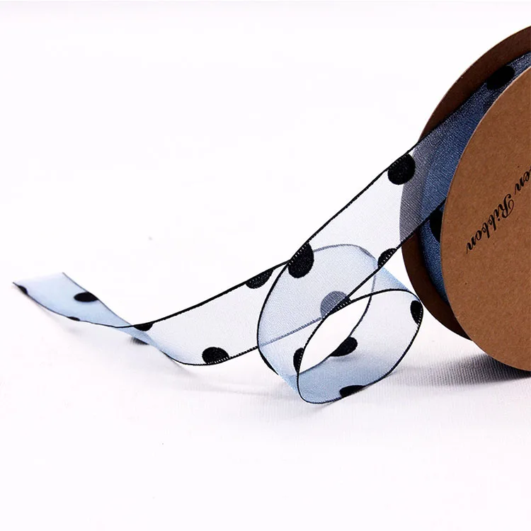 2.5CM wide Wholesale Gift Wrapping Wedding Decoration Black/White Polka Dot Ribbon Satin