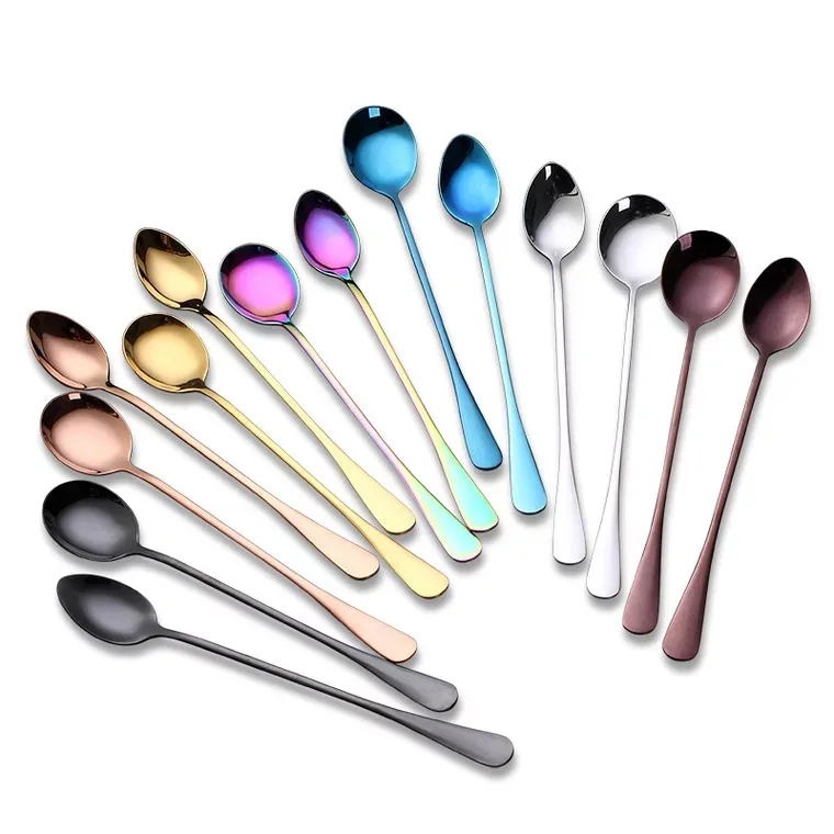 Creative stainless steel multi color round spoon oval spoon