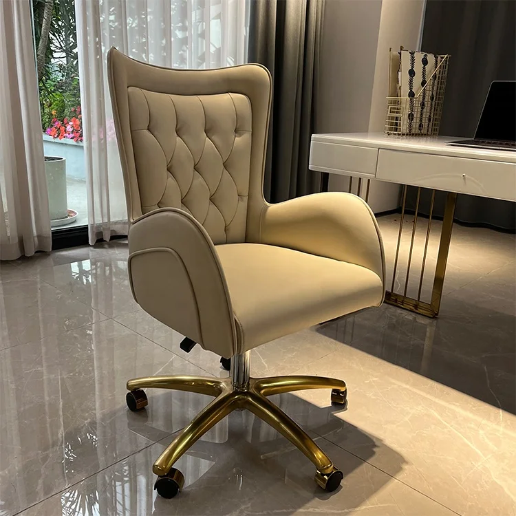 Luxury Modern Golden Leg Executive Height Adjustable  Comfortable Office Chair For Sale Computer Swivel PU Leather Office Chair