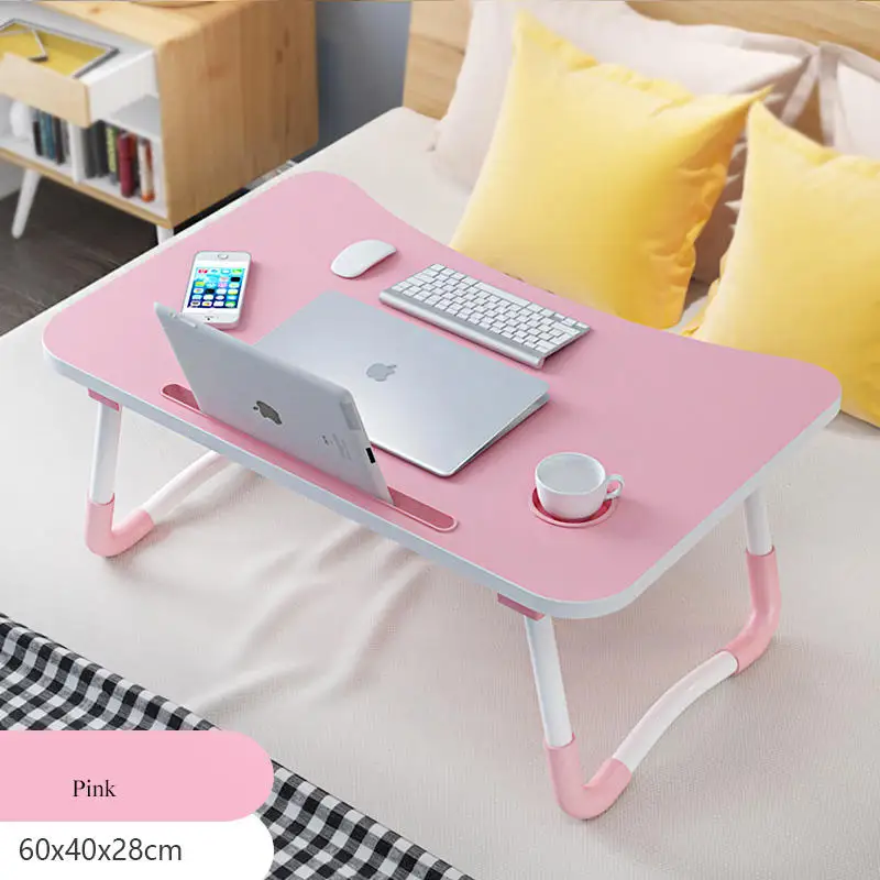 Foldable Notebook Stand Laptop on Bed Tray Dormitory Lap Table with Tablet Slo &Cup Holder for Watching Reading Working Desk