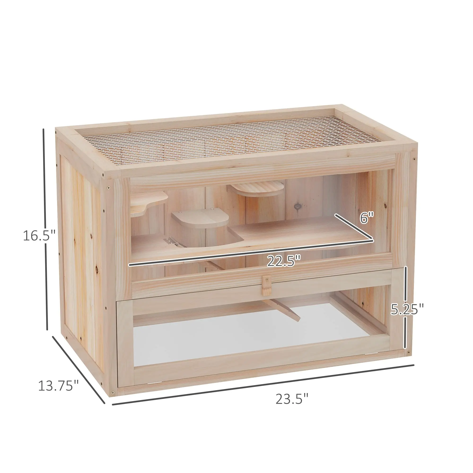 Chinchilla Cage Hutch Wood Hamster Cage Chilochilo Wooden for Dwarf Hamster 2-tiers with Shelf and Ladder Natural Pet House